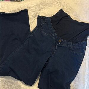 Dark Blue Wide Leg Maternity Jeans 34” inseam UK12/US 8 Long Tall Sally
